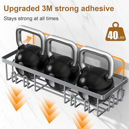 Getsrichfc 2025 New Adhesive Shower Caddy, Shower Shelves with 16 Hooks, Grey 2 Pack
