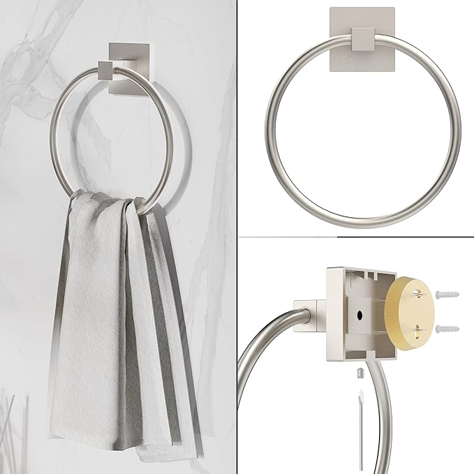 Ruacq 4pcs Bathroom Hardware Set-Toilet Paper Holder-Towel Ring -Towel Hooks for bathrooms-18 Inch Towel Bar Stainless Steel Wall Mounted, Bathroom Accessories Set (Brushed Nickel)