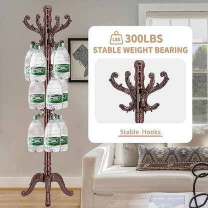 ZOZOE Wooden Classic Coat Rack Stand, Solid Wood Coat Rack Freestanding with 14 Hooks, Vintage Coat Racks with Sturdy Triangle Base, Natural Birch Wood Coat Tree Stand for Entryway Hallway