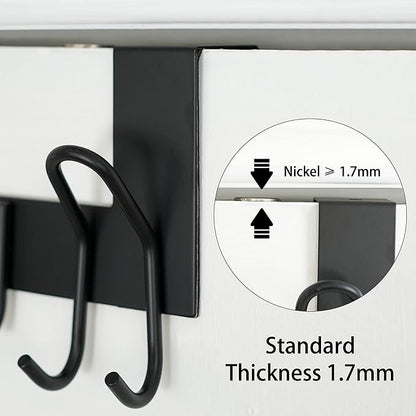 SKOLOO Over The Door Hooks - for Doors up to 1-3/4'' Thickness, Metal Door Hanger with 11 Hooks, Over The Door Hanger for Coats, Hats,Towels, Black