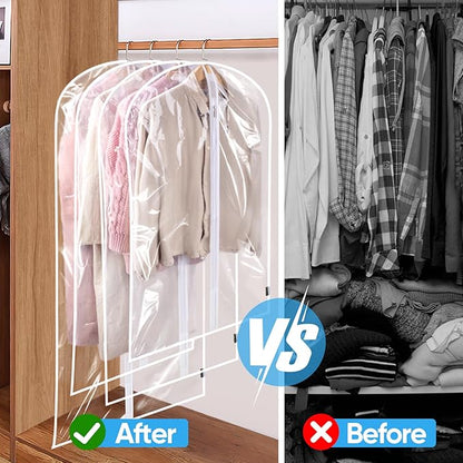 BALEINE 60'' Clear Garment Bags, 2 Packs PEVA Dress Bag for Closet Clothes Dresses Suit Coats Storage (Clear, 2PK)