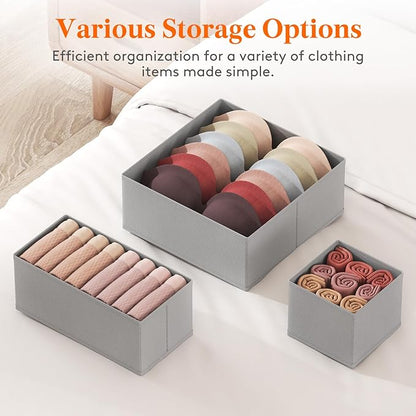 Lifewit Drawer Organizer Clothes for Closet 24 Pack, 3 Sizes Underwear Wardrobe Drawer Dividers, Fabric Foldable Dresser Storage Organizer Bins for Sock, Bra, Lingerie, Undies, Grey