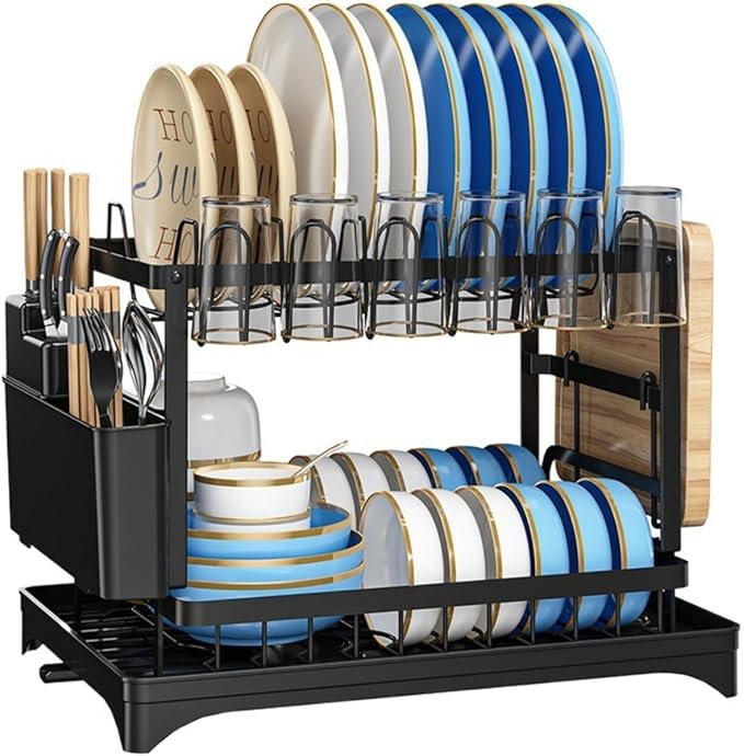 YJOYJOY Dish Drying Rack, Stainless Steel Dish Rack for Kitchen Counter, Large Capacity Dish Drainers with Drainage Tray