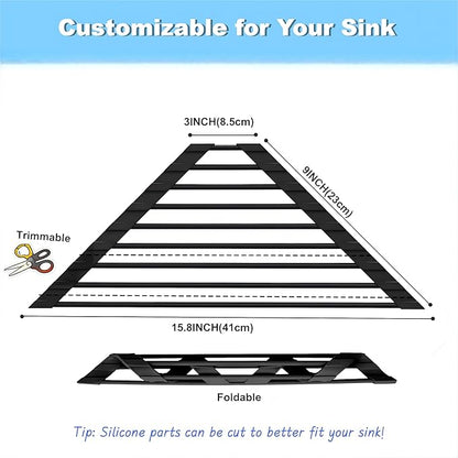 JAFLYDE Triangle Roll Up Dish Drying Rack Over The Sink, Anti-Rust with Full Silicone-Coated Stainless Steel Frame Fits, Organizer for Kitchen