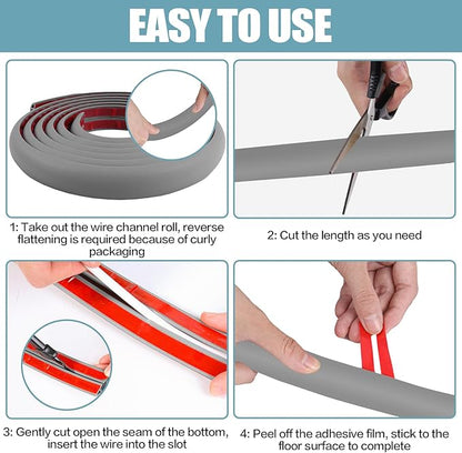Floor Cord Cover Self Adhesive Cord Hider,10FT Cable Management, Extension Strip Protector for Wires, Prevent Cable Trips for Offices, Gyms, Exhibitions Cavity:0.51"(W) x 0.3"(H) Gray