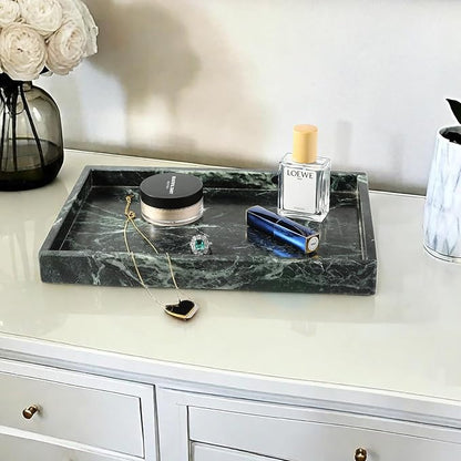 Koville Natural Marble Tray, 12x8“ Coffee Table Vanity/Decorative Tray for Jewerly, Watch, Perfume Candle Storage for Bedroom/Bathroom/Kitchen Countertop(Indian Green Marble)