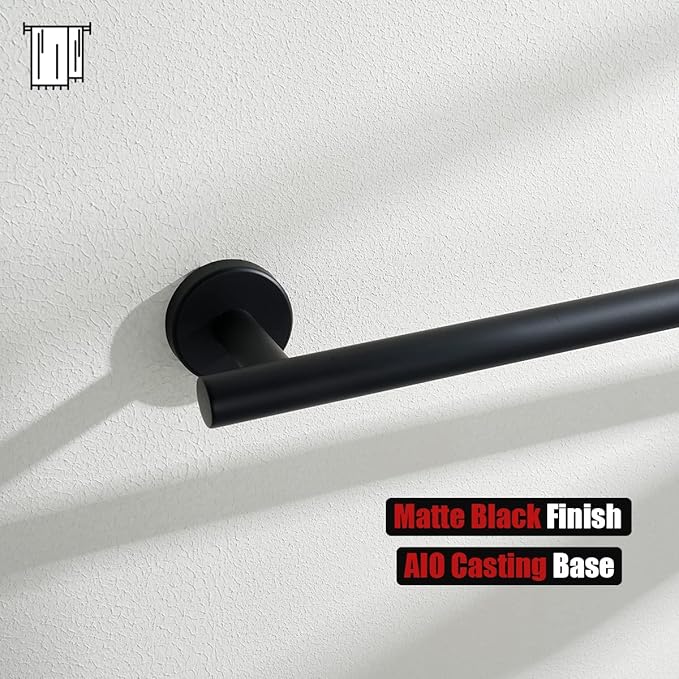 JQK Towel Bar Matte Black, 19 Inch 304 Stainless Steel Thicken 0.8mm Towel Rack Bathroom, Towel Holder Wall Mount, Useable Length 16 Inch TB110L16-PB