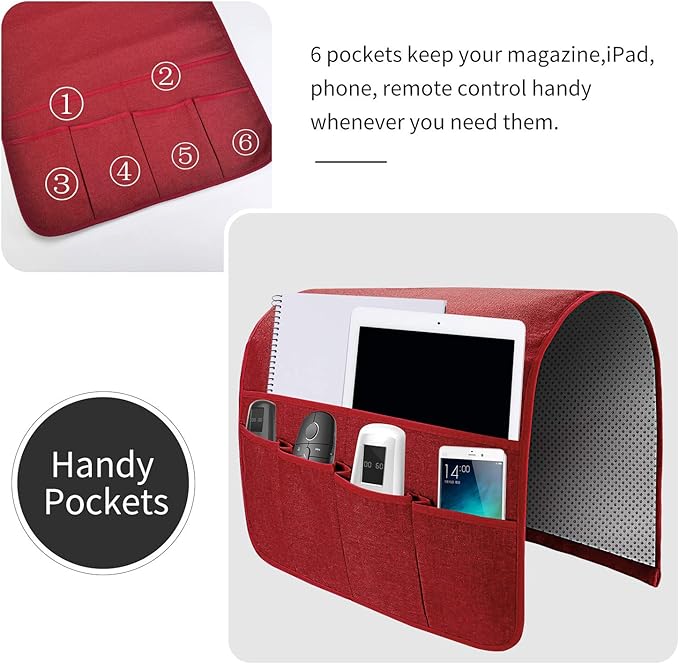 SYSOV Sofa Armrest Organizer, Remote Control Holder for Recliner Couch, Arm Chair Caddy with 6 Pockets for Magazine, Tablet, Phone, iPad