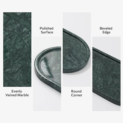 Faticdorr Green Marble Tray, 2 Pcs, Marble Vanity Tray, Bathroom, Decor for Trinket Perfume Jewelry Candle, 12 Inch Oval
