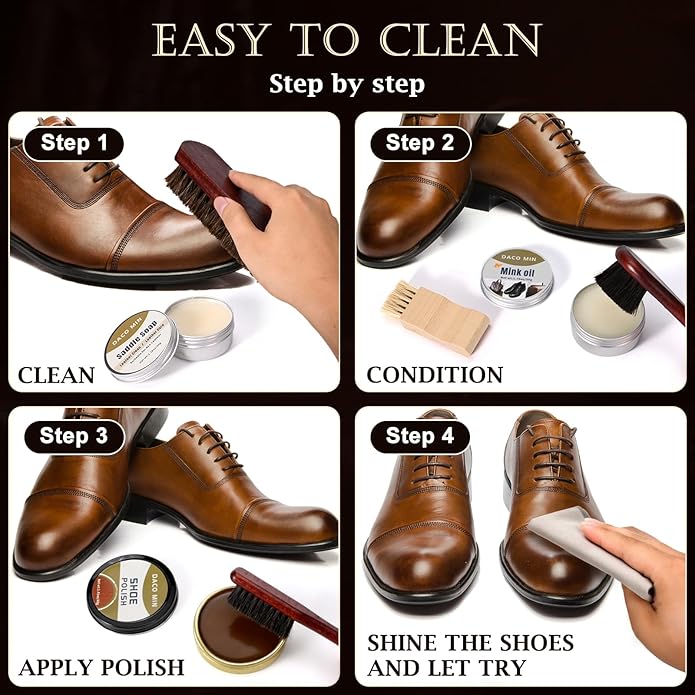 Leather Shoe Care Kit, Professional 13-Piece Shoe Polish Gift Set with Saddle Soap, Mink Oil, Horsehair Brushes and Travel Case for Business Professionals for Men Women