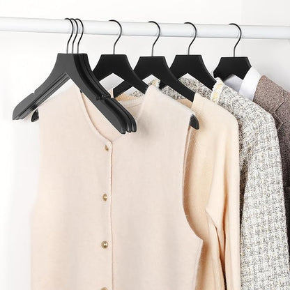 TOPIA HANGER Black Wooden Hangers, Rubber Wood Clothes Hangers with Rotatable Black Hook and Smooth Cut Nothces, Set of 12 for Coats, Suits, Jackets, Sweaters, Dresses - CTS01B