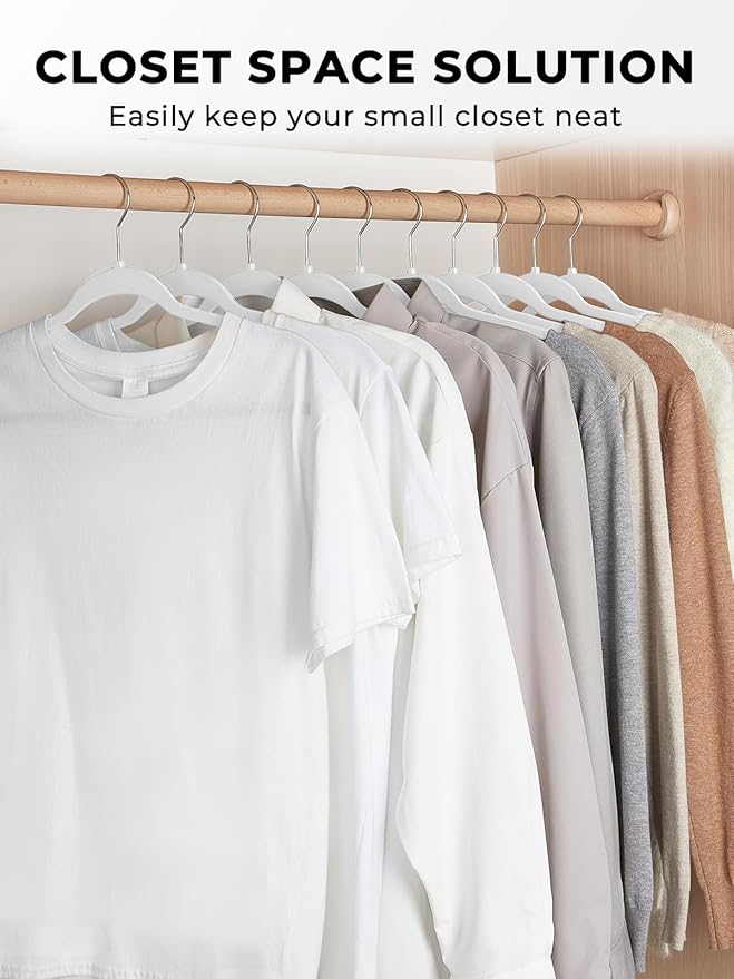 SMARTOR 100 Pack Non-Velvet Plastic Hangers for Clothes - Heavy Duty Coat Hanger - Space-Saving Clothes Hanger with Chrome Swivel Hook, Durable Non-Flocked - Ivory