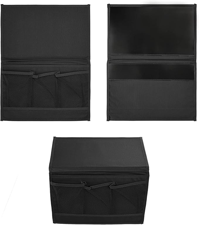 Surblue Bedside Caddy 4 Pockets Bedside Storage Organizer for TV Remote Control Phone Glasses Magazine (Black)