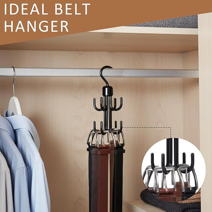 Lolytama 6Pcs Belt Hanger, Hanging Belt Holder for Closet,Rotating Belt Hooks for Hanging, Plastic Tie Hanger for Closet for Scarf,Bra,Tie Organizer