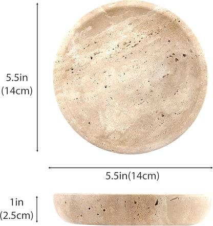 Plukers Small Natural Marble Jewelry Tray Key Plate Holder Dish Trinket Decor Catch All Bowl for Ring Earring Stone Gift for Women Daugther,Beige Travertine