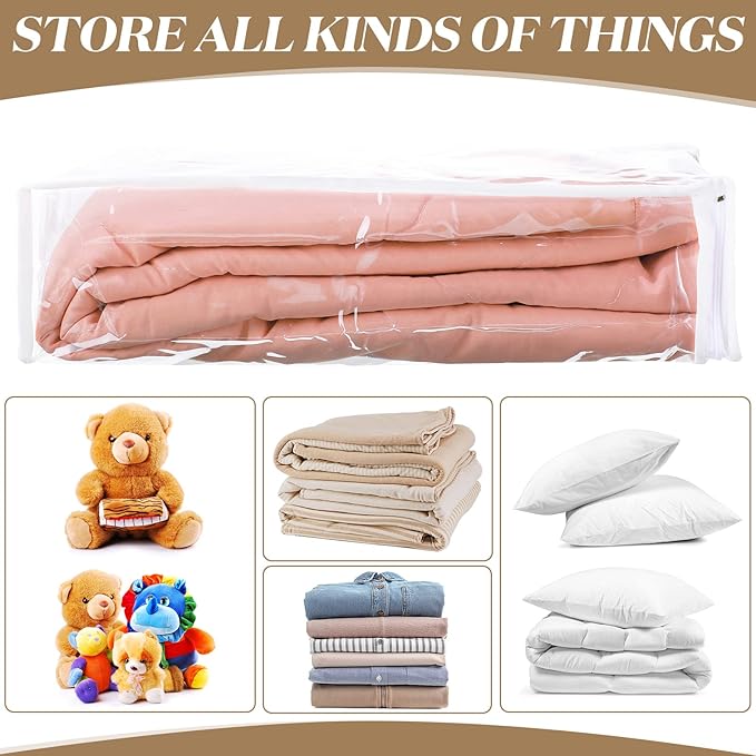 Sotiff 12 Pcs Clear Vinyl Storage Bag with Zipper 3 Sizes Durable Zippered Sweater Storage Bags Large Capacity Clothes Organizer Avoid Dust Dirt for Clothing Bedding Blankets Comforters Organize