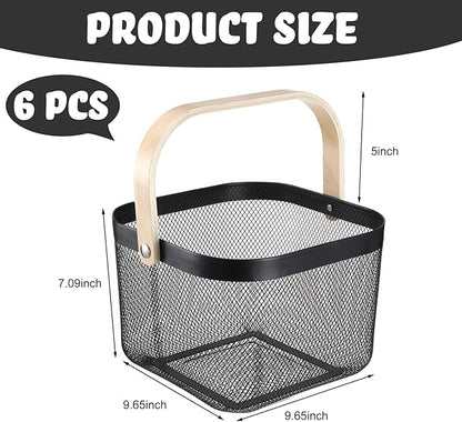 Roshtia 6 Pcs Metal Mesh Steel Basket with Handle, Rustic Square Wire Harvest, Shopping Baskets for Retail Store Garden Bathroom Kitchen(9.65 x 9.65 x 7.09 Inch,Black)