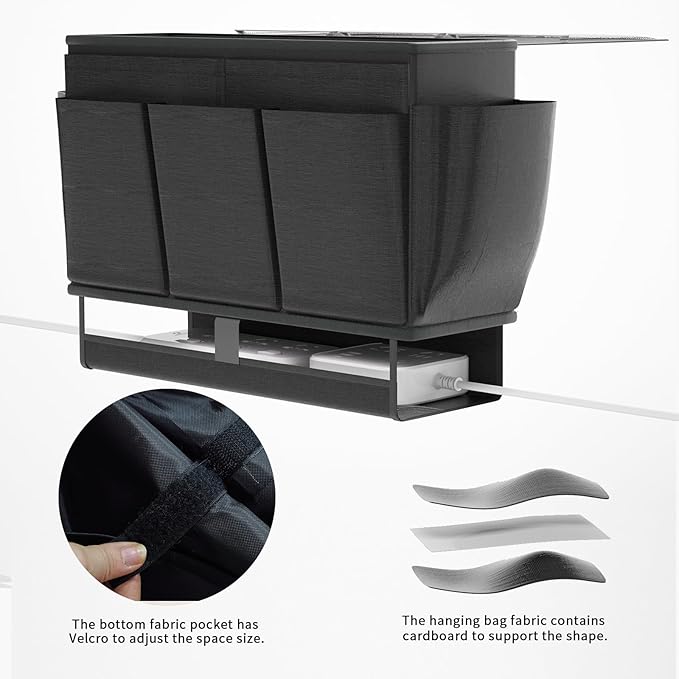 Frjjthchy Bedside Caddy, Bed Organizer with 11 Pockets and Power Strip Holder,Versatile Bedside Storage Caddy for Home,Dorm,Bunk,Hospital,Crib Bed (Black)