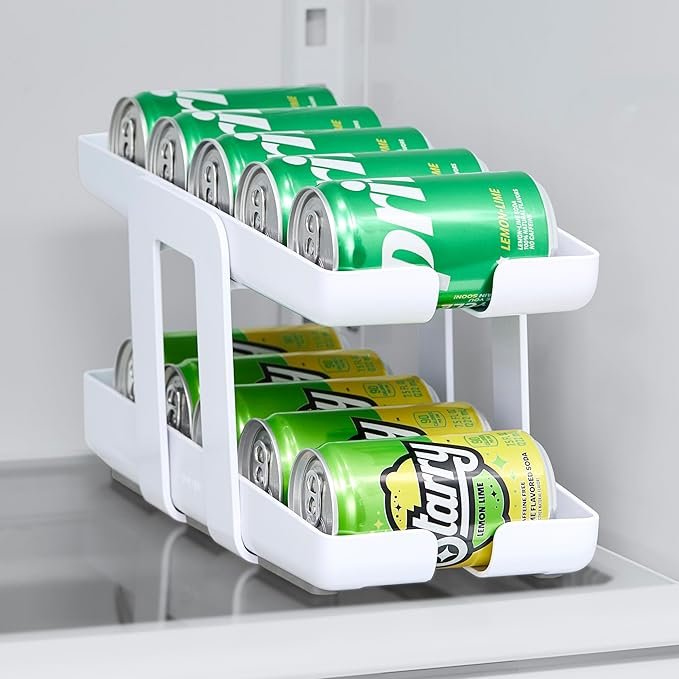 YouCopia RollDown Can Dispenser, Space-Saving Rolling Dispenser and Organizer for Refrigerator Storage, White