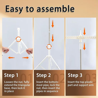 Clothes Drying Rack,Dry Rack for Clothes 33-68 Inch Stainless Steel Heavy-Duty Tripod Base Space-Saving Collapsable 3 Rotatable Arms
