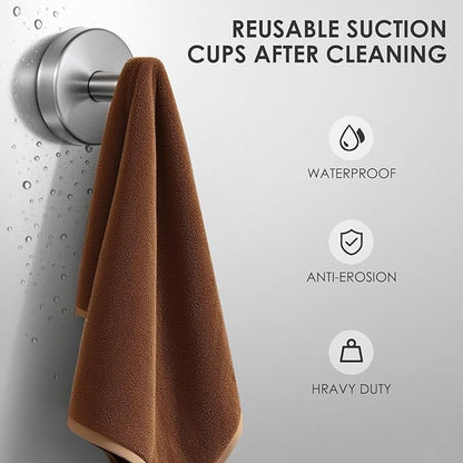 PZTO Suction Cup Hooks:Metal Hanger,for Galss Window Door & Tile Wall,Shower Bathroom Towel Holder Hanging Hook, 2 Pack (Brushed Silver)