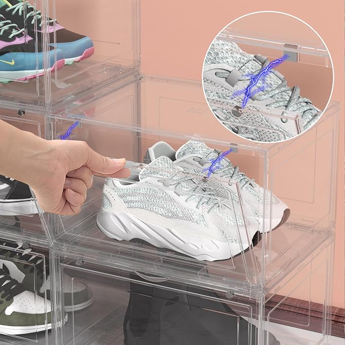 Afromy Shoe Storage Boxes Organizers Clear Plastic Stackable 6 Pack, Sneaker Containers for Entryway, Closet, Under Bed