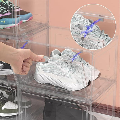 Afromy Shoe Storage Boxes Organizers Clear Plastic Stackable 6 Pack, Sneaker Containers for Entryway, Closet, Under Bed