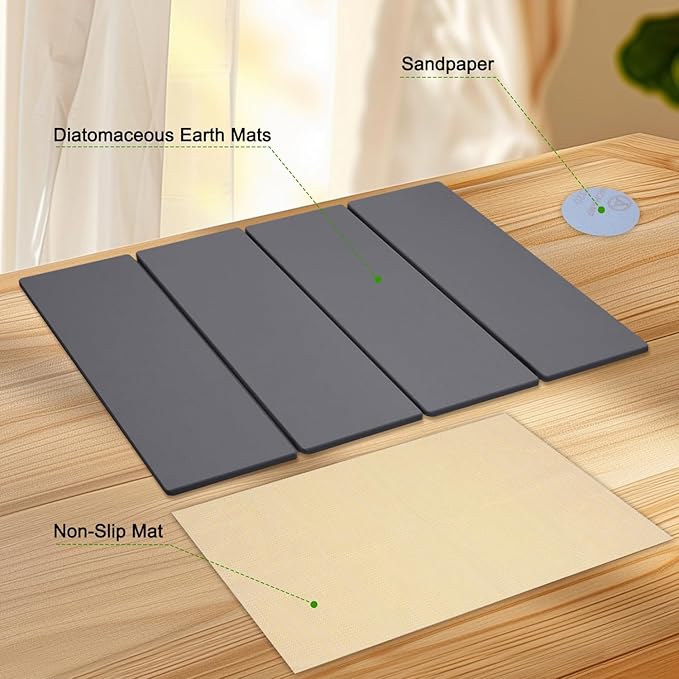Large Dish Drying Mat for Kitchen Counter,24"×16"Fast Dry Pad Absorbent Countertop Mat, Heat-resistant Mat,Diatomaceous Earth Mats,Gray