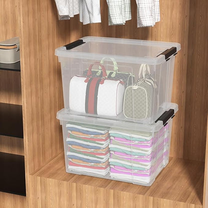Neadas 40 Quart Plastic Storage Bin with Lid, Clear Storage Tote Bin, Pack of 4
