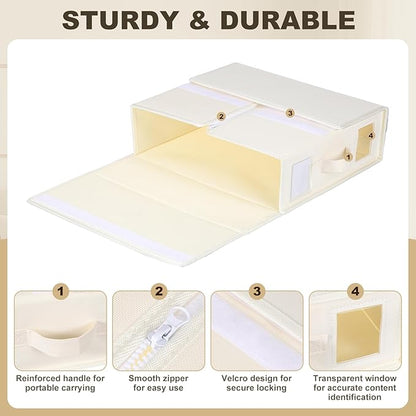 uxcell 4 Pack Bed Sheet Organizers and Storage with Handle, Foldable Bedding Duvet Cover Set Organizer Storage Closet and Under Bed Storage Containers, Beige