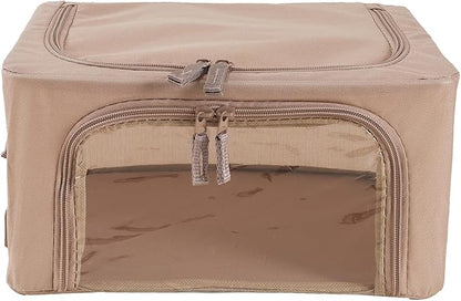 Periea Oxford Cloth Steel Frame Storage Boxes - Under-Bed or in Closet - Pack of 2 Compact Organizers (Camel)