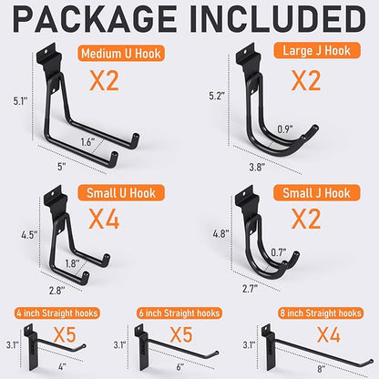 INCLY 24 Pack Heavy Duty Slatwall Hooks, Black Garage Slatwall Panel Accessories Utility Hooks, Slat Wall Hanging Hooks and Hangers for Garages, Sheds, Basements