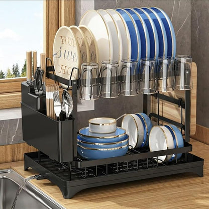 YJOYJOY Dish Drying Rack, Stainless Steel Dish Rack for Kitchen Counter, Large Capacity Dish Drainers with Drainage Tray