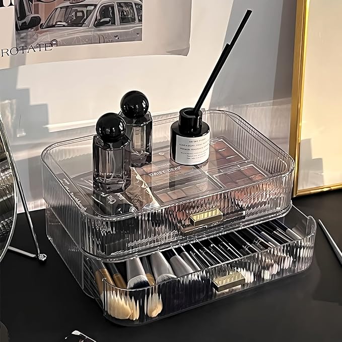 Decorcode Stackable Clear Plastic Organizer Drawer | Organize Eyeshadow Palettes, Cosmetics, and Beauty Supplies on a Vanity