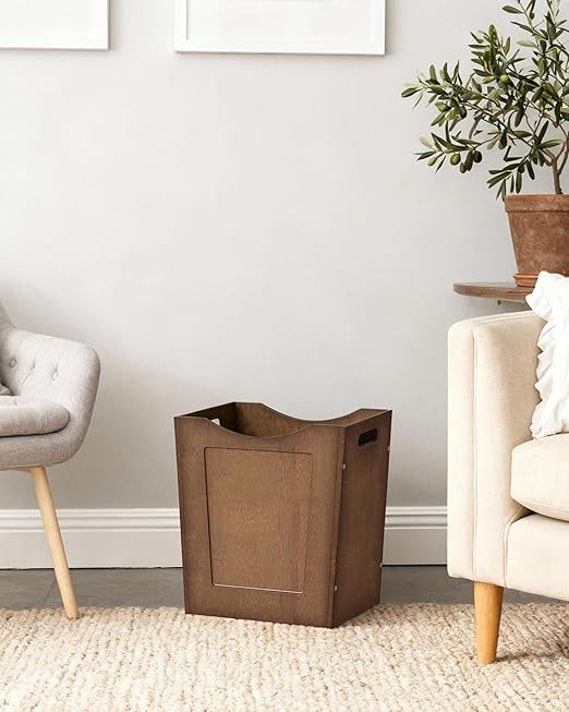 Bamboo Trash Can, Curved Design Multi-Use Bin for Bedroom, Office, Bathroom, Kitchen, Wastebasket for Paper & Towel Storage, Natural Brown MCW30MA