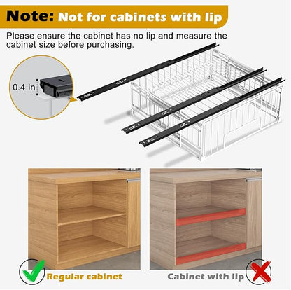 REALINN 2 Pack Pull Out Cabinet Organizer, Expandable(12"-20") Slide Out Drawers 3 Slide Rails Fix with Adhesive or Screw, Roll Out Shelves for Kitchen Cabinet Organization, White, 6.75in height