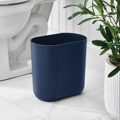 iDesign Small Slim Plastic Bathroom Trash Can, Garbage Can for Bedroom, Office, Desk, Dorm, Navy Blue