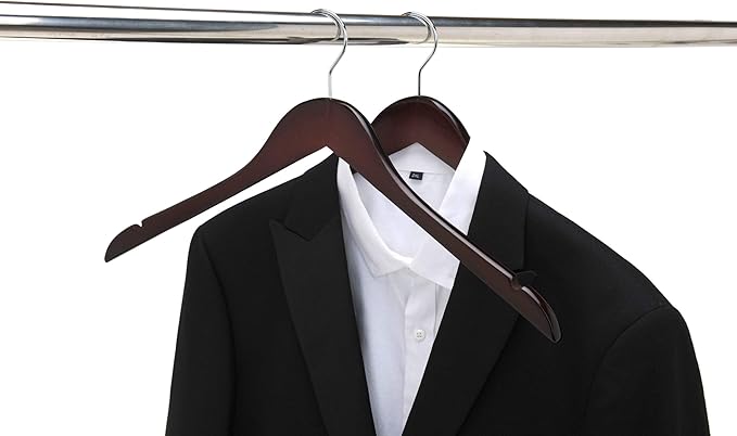 Quality Semi Curved Mahogany Wooden Suit Hangers, 80-Pack Smooth Finish Solid Wood Coat Hanger with Swivel Hook, Jacket, Pant, Dress Clothes Hangers Mahogany, 80