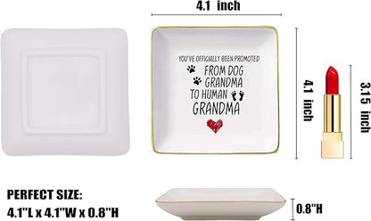 Promoted from Dog Grandma to Human Grandma – Ceramic Jewelry Holder Ring Dish Trinket Tray – Funny New Grandma Gifts - Grandma to Be - Pregnancy Announcement Gift