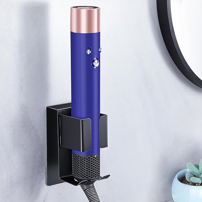 LOXSUN Hair Straightener Holder Wall Mount Curling Iron Holder, Blow Dryer Holder Wall Mounted, Adhesive Hair Dryer Holder, Hair Tools Organizer Storage for Bathroom Vanity (1, Black)