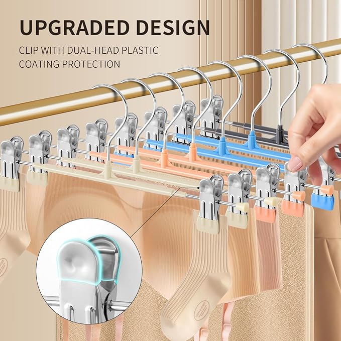 HWAJAN 10PACK 14Inch Pants Hangers with Clips Adjustable Skirt Hangers for Women Metal Non-Slip Trousers Hanger Heavy Duty Space Saving Clothes Hanger for Shorts,Jeans,Coral Pink