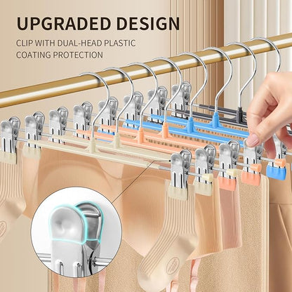 HWAJAN 10PACK 14Inch Pants Hangers with Clips Adjustable Skirt Hangers for Women Metal Non-Slip Trousers Hanger Heavy Duty Space Saving Clothes Hanger for Shorts,Jeans,Coral Pink