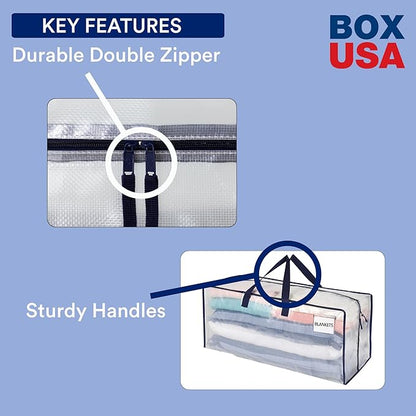 BOX USA 6 Pack Extra Large Clear Moving Bags with Handles & Zippers | Heavy Duty Storage Totes, Packing, Dorm Room Essentials & College Space Saving