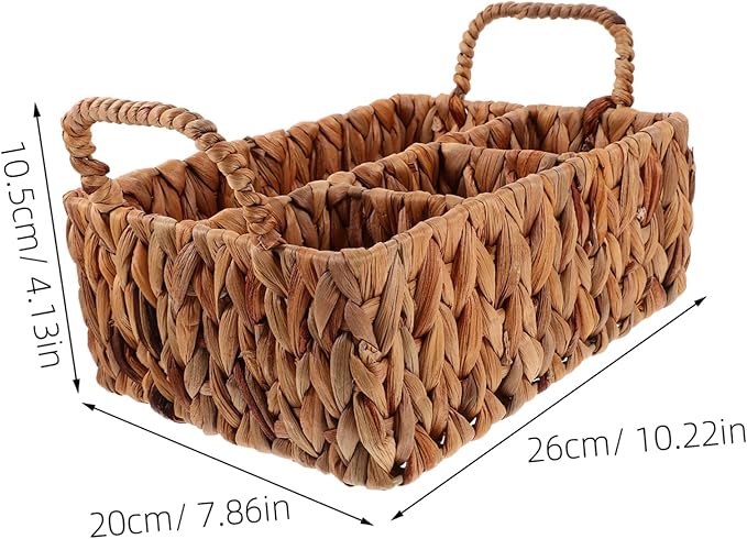 Storage Basket Lid Cutlery Organizer Hyacinth Woven Silverware Organizer Snack Basket