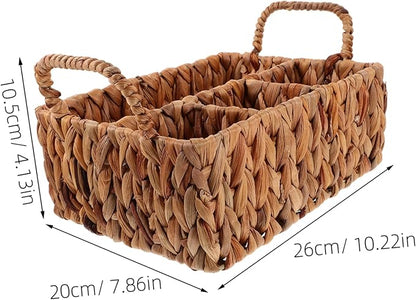 Storage Basket Lid Cutlery Organizer Hyacinth Woven Silverware Organizer Snack Basket