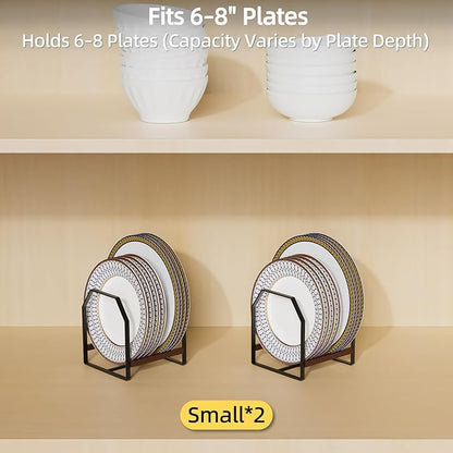 TIPSYTREE 2 Pack Small Kitchen Plate Organizer, Metal Dish Racks for Apartment, Small Family, or Countertop Use – Fits 6"–10" Plates, Black