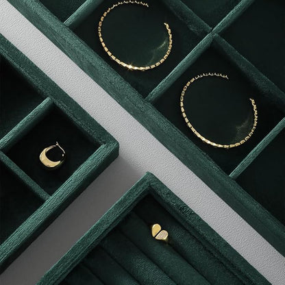 Velvet Stackable Jewelry Display Tray, 12 Grid Watch Bangle Bracelet Storage Tray, Makeup Drawer Insert Jewelry Shop Organizer Plate (Green)