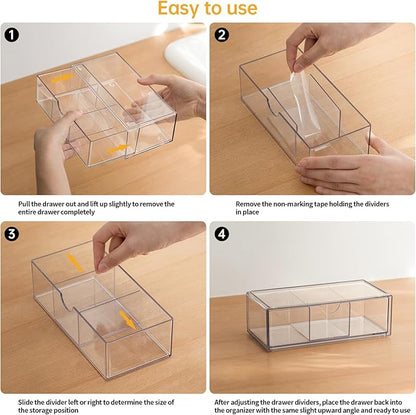 PAVSTINE Medicine Cabinet Organizer 3 Pack, Plastic Stackable Storage with 2 Drawers, Bathroom Mirror Cabinet Organizer with Removable Dividers for Wall Cabinet, Vanity, Countertop, Clear