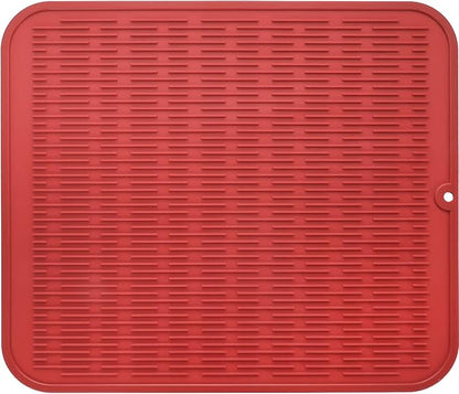 Silicone Dish Drying Mat for Multiple Usage,Easy clean,Eco-friendly,Heat-resistant Silicone Mat for Kitchen Counter or Sink,Refrigerator or Drawer Liner Red XL 18 inches x 16 inches