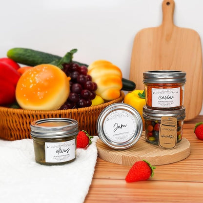 Eathtek Small Mason Jars 8 Pack, 4oz/120ml Mini Canning Jars with Regular Lids for Jelly Herbs Spice Honey Storage, Small Glass Jars Candle jars, Extra Lids Tags Label Included